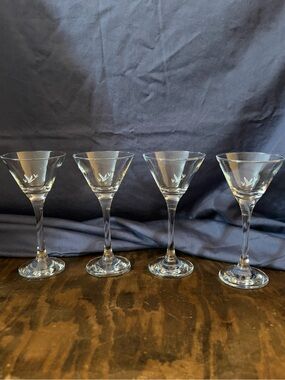 Grey Goose Vodka Martini Glasses Set of 4 Etched Flying Geese Cocktail Barware
